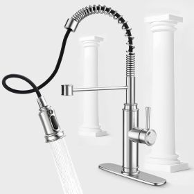 Kitchen Faucet - Spring Kitchen Sink Faucet with 3 Modes Pull Down Sprayer, Single Handle&Deck Plate for 1or3 Holes, 360¬∞ Rotation, Spot Resist Stain